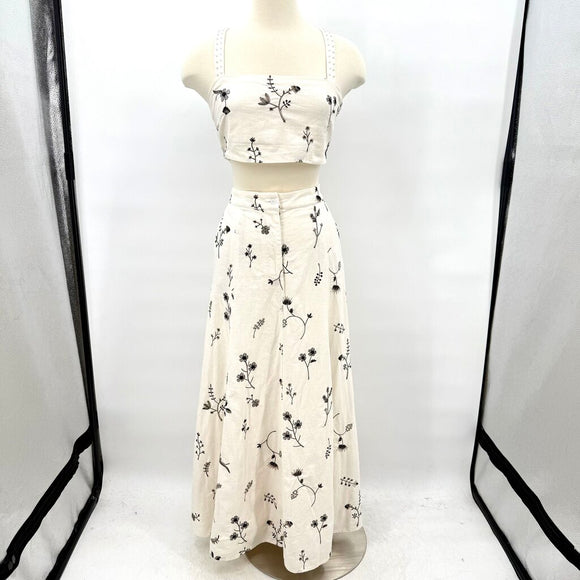 women House of Harlow 1960 Embroidered Two Piece Set Maxi Skirt & Crop Top Cream Dress 6