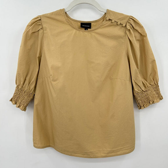 women Who What Wear Solid Cotton Blouse Tan Woven Top S