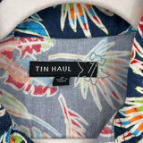 men Tin Haul Patterned Snap Western Blue Woven Top S