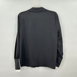 women Halogen Contrast Trim Satin Blouse Black Woven Top S