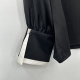 women Halogen Contrast Trim Satin Blouse Black Woven Top S