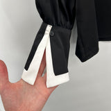 women Halogen Contrast Trim Satin Blouse Black Woven Top S