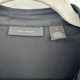 women Halogen Contrast Trim Satin Blouse Black Woven Top S