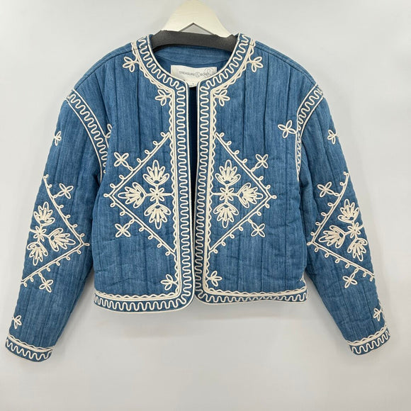 women Treasure & Bond Soutache Embroidered Quilted Cotton MSRP $129 Blue Jacket S