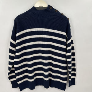 women Loft Striped Cotton Blend Navy Blue & White Sweater M