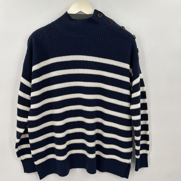women Loft Striped Cotton Blend Navy Blue & White Sweater M