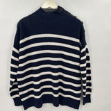 women Loft Striped Cotton Blend Navy Blue & White Sweater M