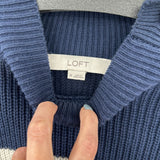 women Loft Striped Cotton Blend Navy Blue & White Sweater M