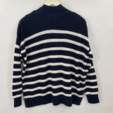 women Loft Striped Cotton Blend Navy Blue & White Sweater M
