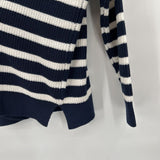women Loft Striped Cotton Blend Navy Blue & White Sweater M
