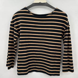 women Madewell Striped Cotton 3/4 Sleeve Tee Black & Tan Knit Top XS