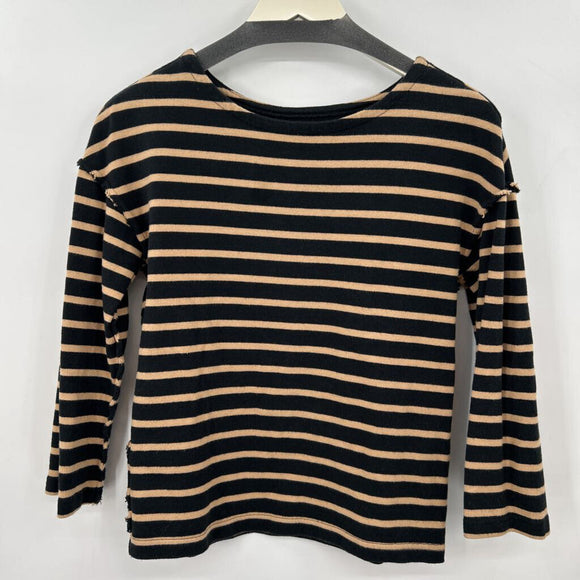 women Madewell Striped Cotton 3/4 Sleeve Tee Black & Tan Knit Top XS