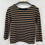 women Madewell Striped Cotton 3/4 Sleeve Tee Black & Tan Knit Top XS