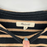 women Madewell Striped Cotton 3/4 Sleeve Tee Black & Tan Knit Top XS