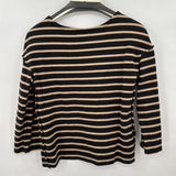 women Madewell Striped Cotton 3/4 Sleeve Tee Black & Tan Knit Top XS