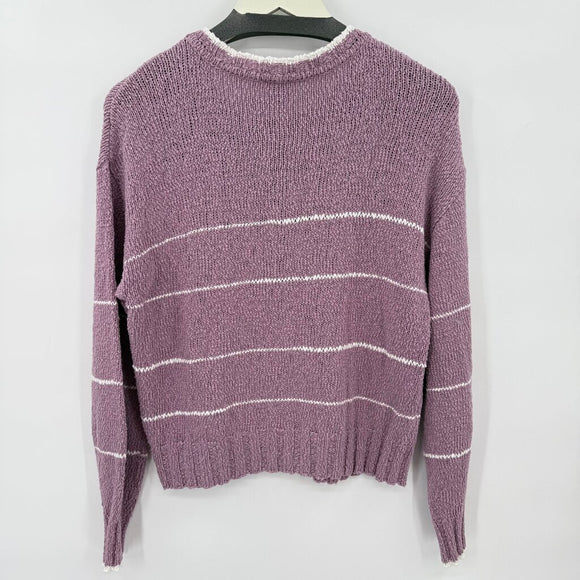 women Cabi Cotton Striped Lavender White Sweater M