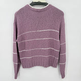 women Cabi Cotton Striped Lavender White Sweater M