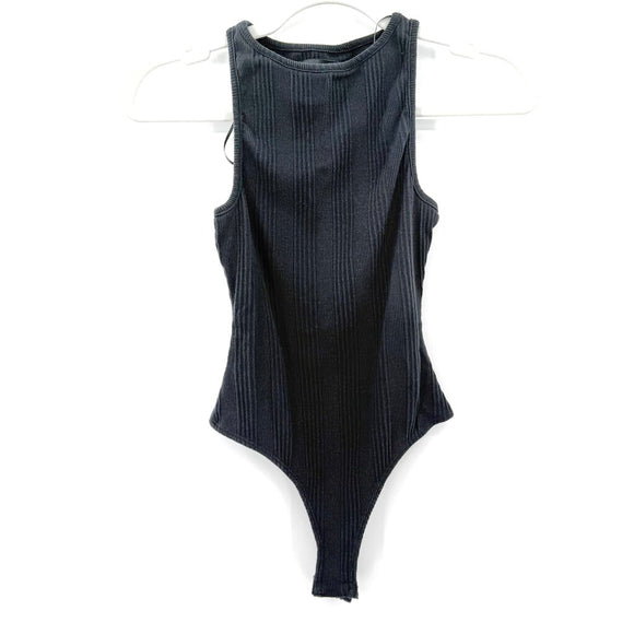 women Steve Madden Ribbed Thong Bodysuit Black Knit Top S