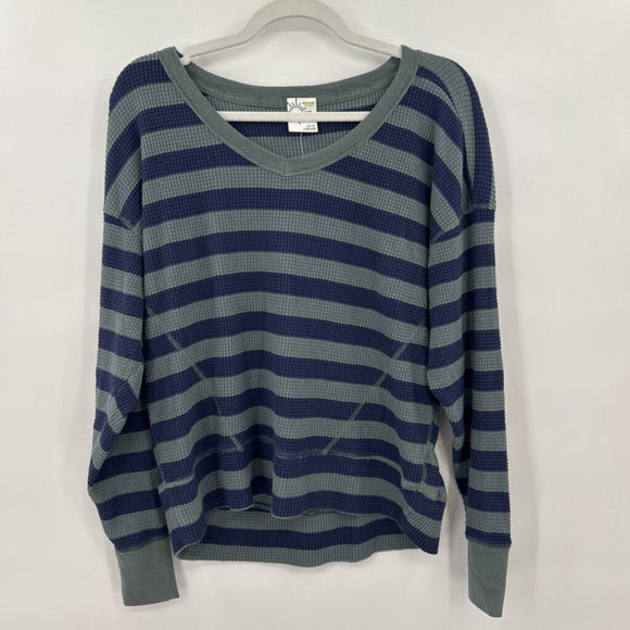 women Aerie NWT Striped Waffle Knit Navy Blue and Dusty Teal Knit Top XS
