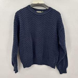 women LL Bean Vintage Made in USA Textured Cotton Pullover Navy Blue Sweater L
