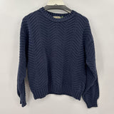 women LL Bean Vintage Made in USA Textured Cotton Pullover Navy Blue Sweater L