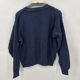 women LL Bean Vintage Made in USA Textured Cotton Pullover Navy Blue Sweater L