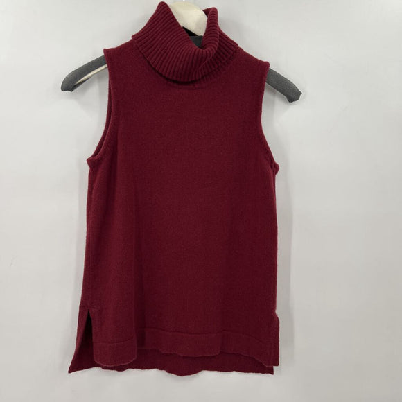 women J. Crew Outlet Sleeveless Turtleneck Cotton/Wool Split Hem Maroon Sweater XS