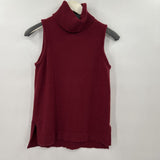 women J. Crew Outlet Sleeveless Turtleneck Cotton/Wool Split Hem Maroon Sweater XS