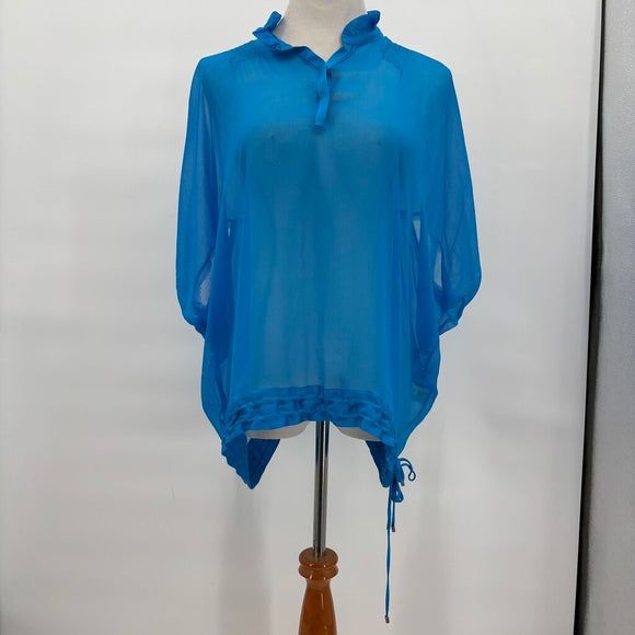 women Elie Tahari Sheer Silk Blue Woven Top L