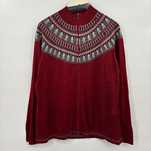 women Woolrich Fair Isle Lightweight Zip Cardigan Ruby Red Sweater 2X