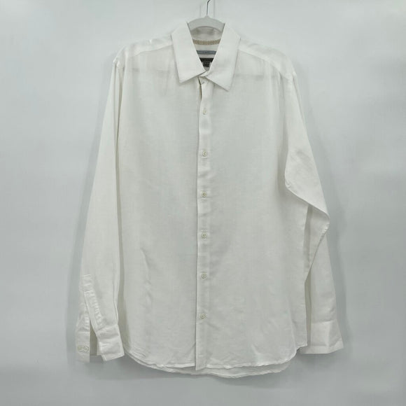 men Johnston and Murphy Linen Dress Shirt White Woven Top L