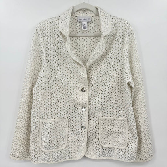 women Susan Graver Linen/Cotton Metallic Eyelet White/Silver Jacket M