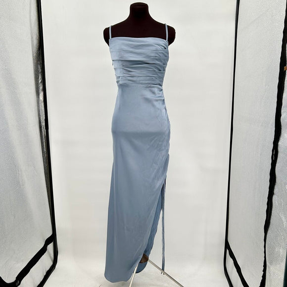 women Azazie Reese Stretch Satin Dusty Blue Dress 6