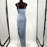 women Azazie Reese Stretch Satin Dusty Blue Dress 6