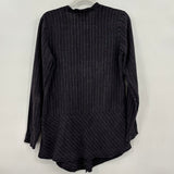 women Solitaire Pencil Stripe Linen Button Front Tunic Gray Woven Top