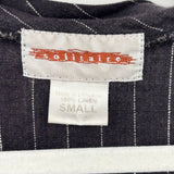 women Solitaire Pencil Stripe Linen Button Front Tunic Gray Woven Top