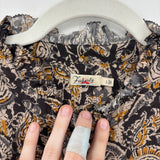 women Faherty Faith Ruffle Sleeveless Blouse in Leaf Batik MSRP $138 Gray Mustard Tan Woven Top L