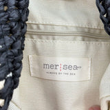 women Mersea Striped Top Handle Straw Tote Natural/Black Purse 13.5 wide 13 tall