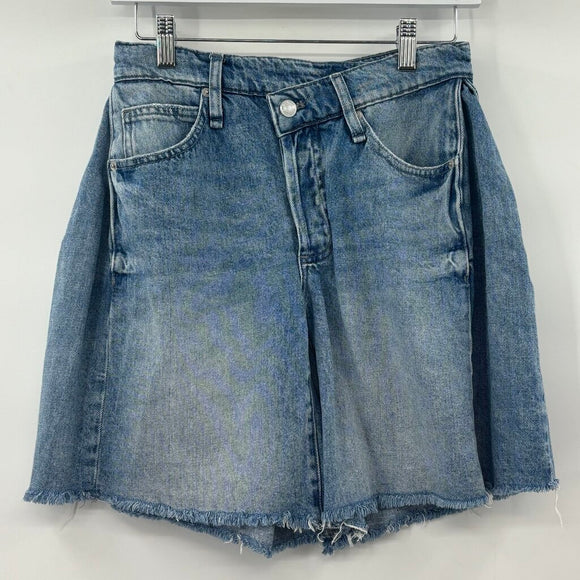 women Free People We the Free Boomerang High Rise Long Blue Shorts 25
