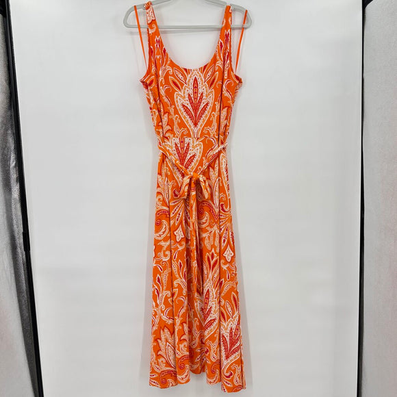 women Loft Paisley Knit Maxi Orange Dress L