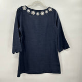 women J. Crew Linen Embroidered Tunic Navy Cream Woven Top 6