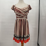 women Anna Sui x Target Silk Striped Pleated Cream Brown Orange Dress M