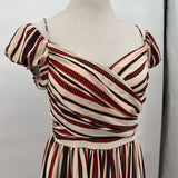 women Anna Sui x Target Silk Striped Pleated Cream Brown Orange Dress M