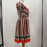 women Anna Sui x Target Silk Striped Pleated Cream Brown Orange Dress M