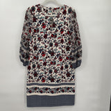 women Neiman Marcus Floral Sheer Sleeve Shift White Red Blue Dress 6