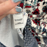 women Neiman Marcus Floral Sheer Sleeve Shift White Red Blue Dress 6