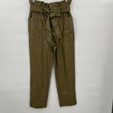 women Who What Wear NWT Vegan Leather Paperbag Trousers Olive Green Pants 2
