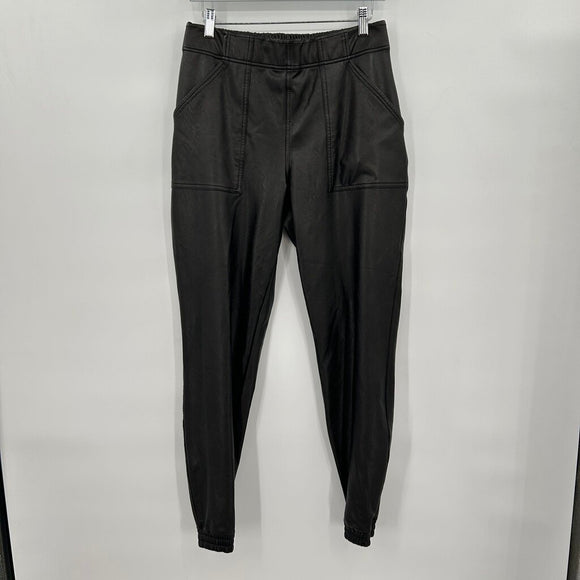 women Spanx Vegan Leather Joggers Black Pants L