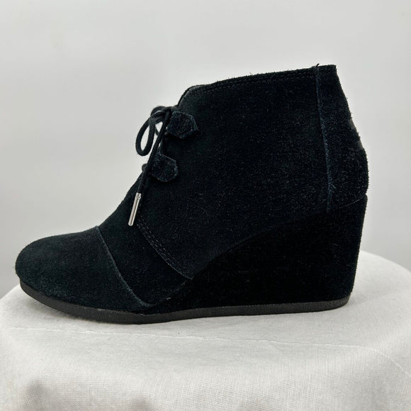 women Toms Suede Lace Up Wedges Black Shoes 9