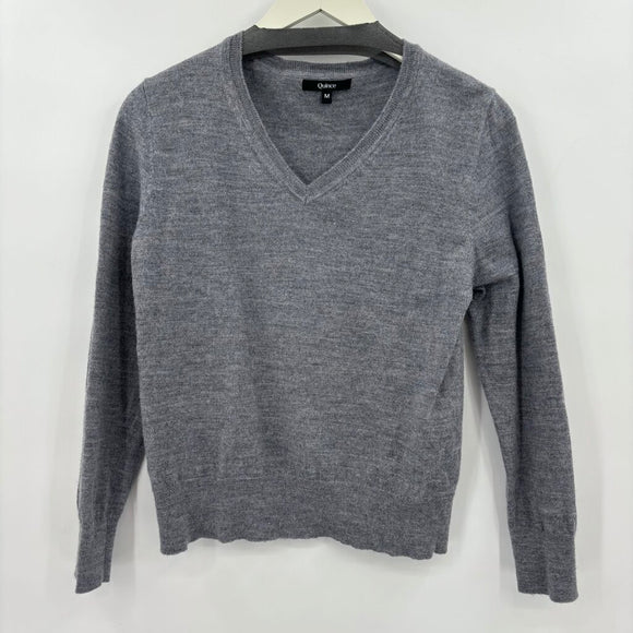 women Quince Merino V-Neck Gray Sweater M